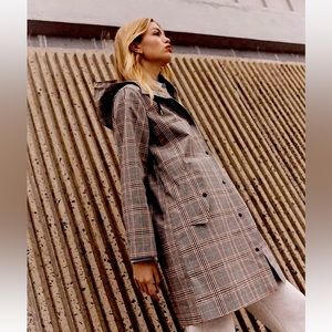 NWT madewell plaid Brookwood hooded raincoat trenchcoat parka water resistant xs